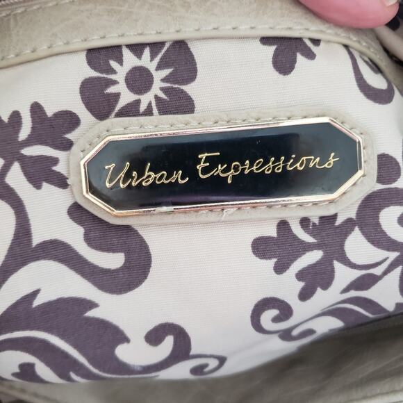 Urban Expressions Vegan Leather Lattis Shoulder Purse Handbag Taupe - Picture 10 of 12